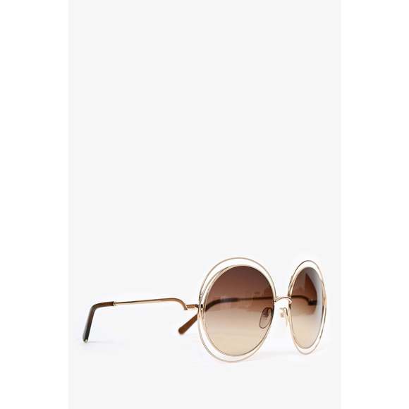Chloe Gold Wire Frame Circle Sunglasses with Gradient Lens - Picture 2 of 3